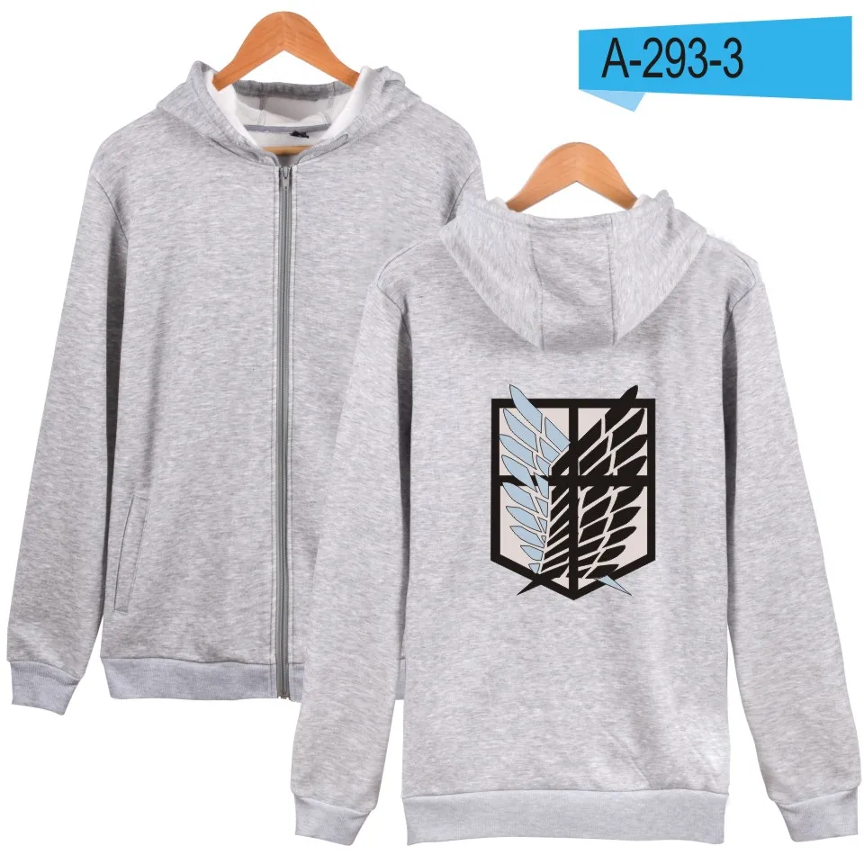 Gray Kpop атака на Титанов толстовки мужские на молнии Япония популярное аниме Mikasa повседневное пальто Зимняя толстовка с капюшоном мужская на молнии 4XL одежда - Цвет: Gray