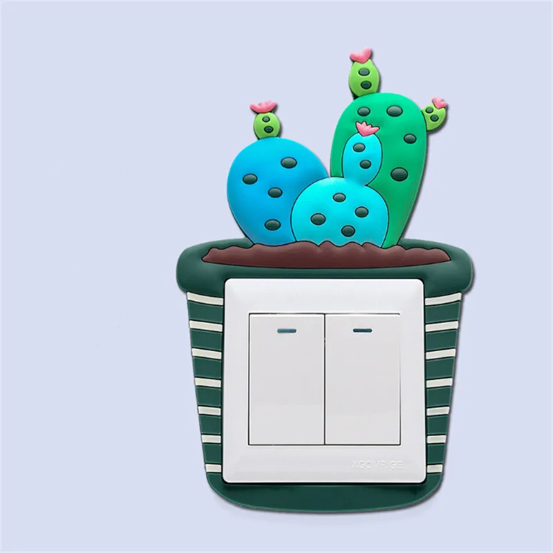 Симпатичные Мультяшные 3D кактусы флуоресцентные силиконовые наклейки на стену