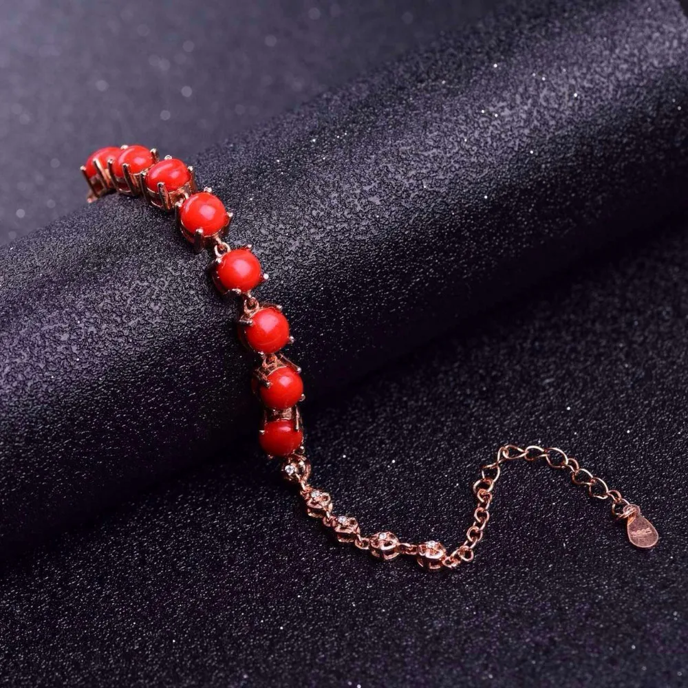 Женский браслет из серебра 925 пробы с натуральным красным кораллом|jewelry bracelet