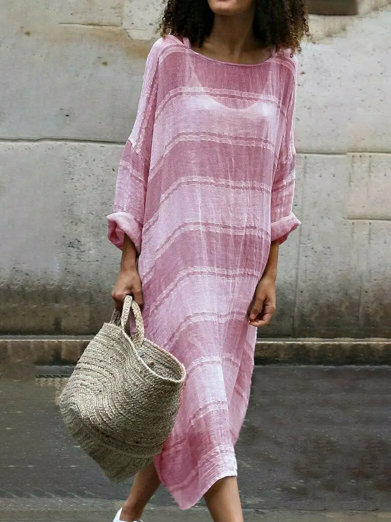 Fashion Womens Loose Linen Long Maxi Dress Sleeve Casual Boho Kaftan Tunic Gypsy Ethnic Clothes Soft Elegant Dresses|Женские платья| |