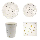 Золотые и серебряные бумажные тарелки Fiol Star, вечерние тарелки для детского душа, столовые приборы, бумажные салфетки для стаканчиков на свадьбу, день рождения, вечерние принадлежности со звездами