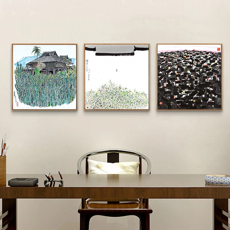 Современные абстрактные черно белые китайские картины чернилами на холсте минималистичный плакат печать