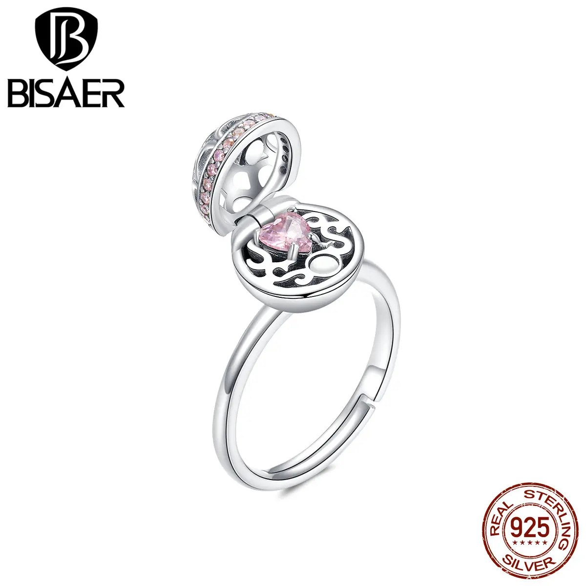 BISAER, 925 пробы, серебряная Подарочная коробка, кольца на палец, скрытая любовь для женщин,, лучшие подарки, ювелирные аксессуары GXR530