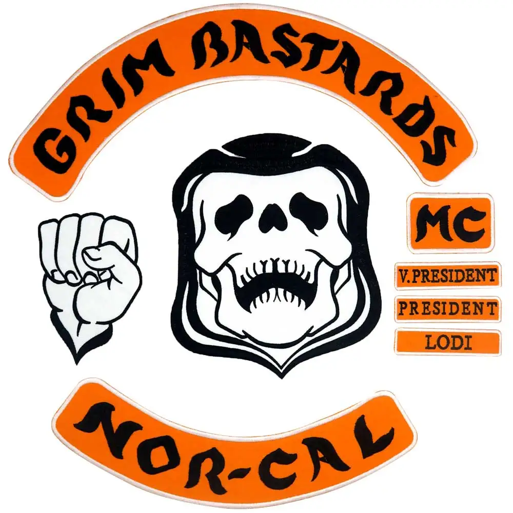 GRIM BASTARDS fist backing Embroidered Applique Sewing Label punk biker Patches Clothes Apparel Accessories 8PCS/SET | Дом и сад