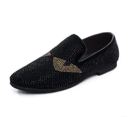 

2018 European station shoes leather summer one loafers men's shoes British sequins rhinestones breathable slip-on casual shoes