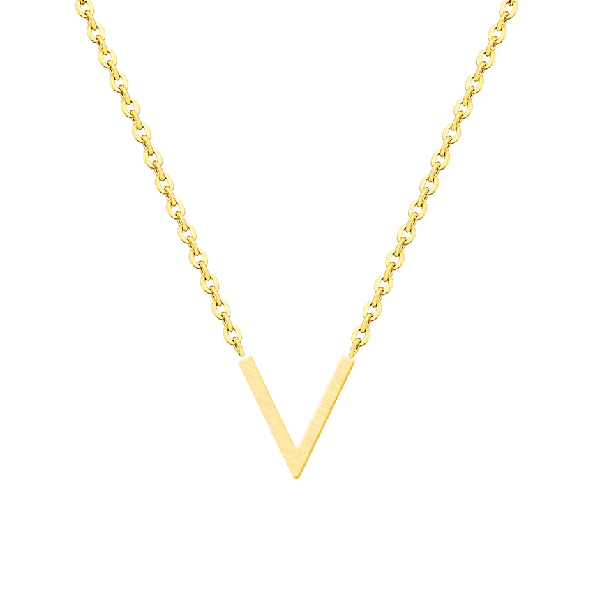 Minimalist V Letter Pendant Necklace Women Men Boho Jewelry Stainless Steel Chain Chevron Collier Femme Best Friend Gifts | Украшения и