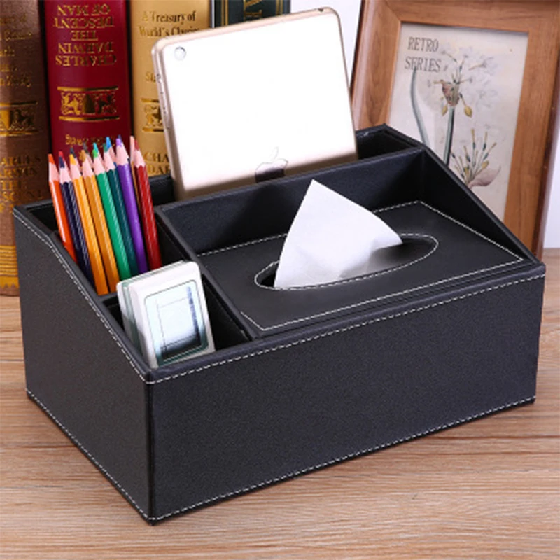 Multifunctional PU Leather Pen Holder Mobile Phone Remote Control Storage Box Tissue Stand Desk Decoration | Дом и сад