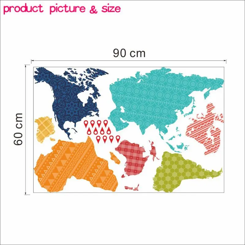 multi Разноцветные ПВХ 60x90 см карта мира Съемный Виниловый деколь Фреска домашний декор наклейка на стену s или кругосветное путешествие карта Наклейка на стену - Цвет: multi