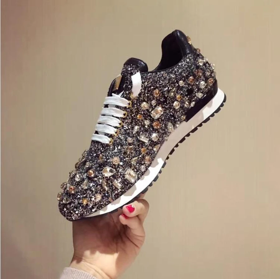 Stylesowner роскошные стразы кроссовки на шнуровке bling разноцветные туфли на плоской подошве с кристаллами и блестками Удобная женская повседневная обувь Новинка