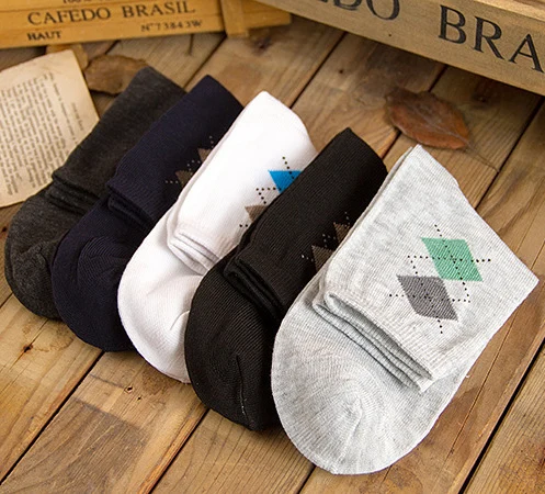 Носки мужские 5 парт/Лот Модные дышащие из полиэстера с рисунком ромба