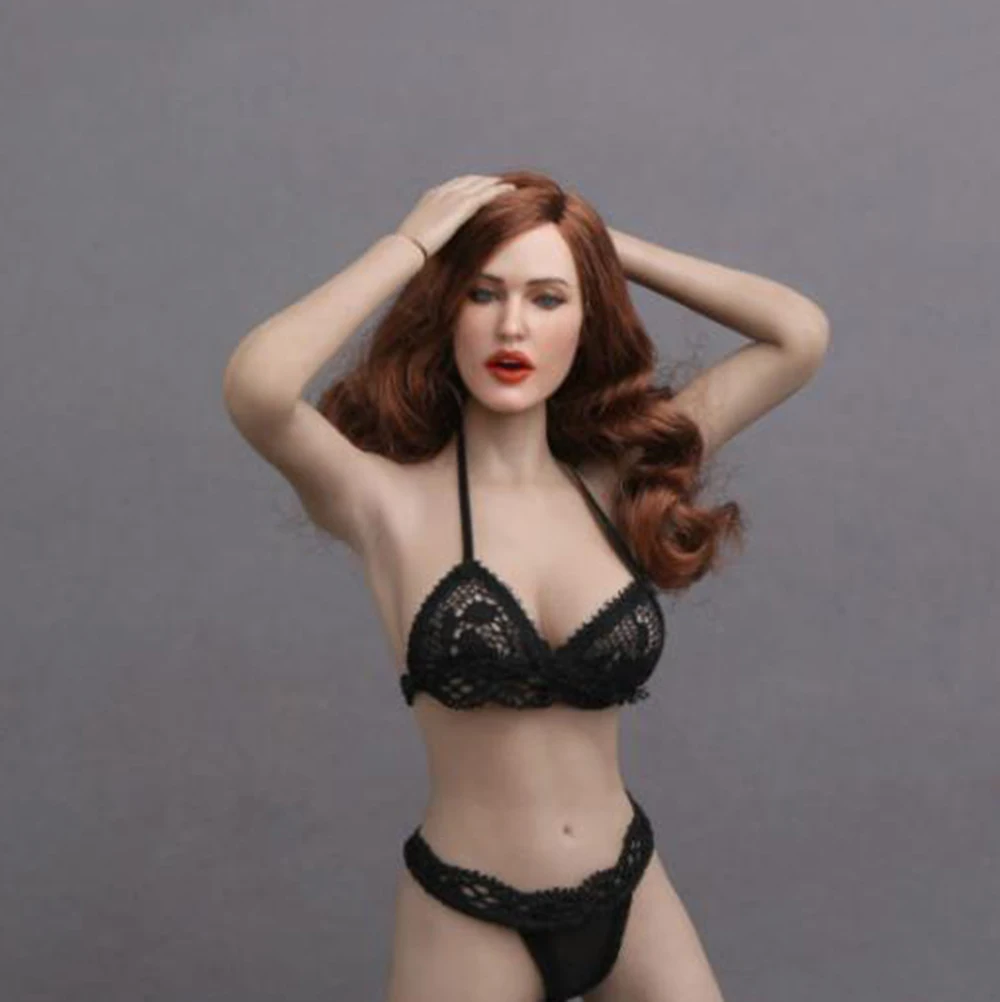 Масштаб 1/6 женская голова с открытым Ротом вульта вьющиеся коричневые волосы GC017