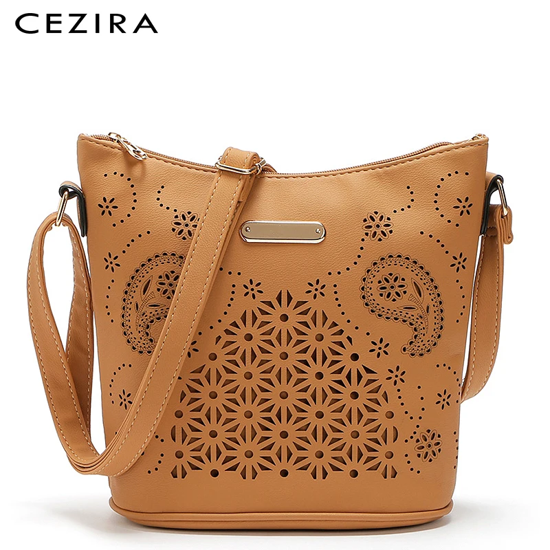 CEZIRA новые веганские кожаные сумки-мессенджеры для девочек, модная женская сумка-хобо на плечо, повседневная женская сумка через плечо с вырезами