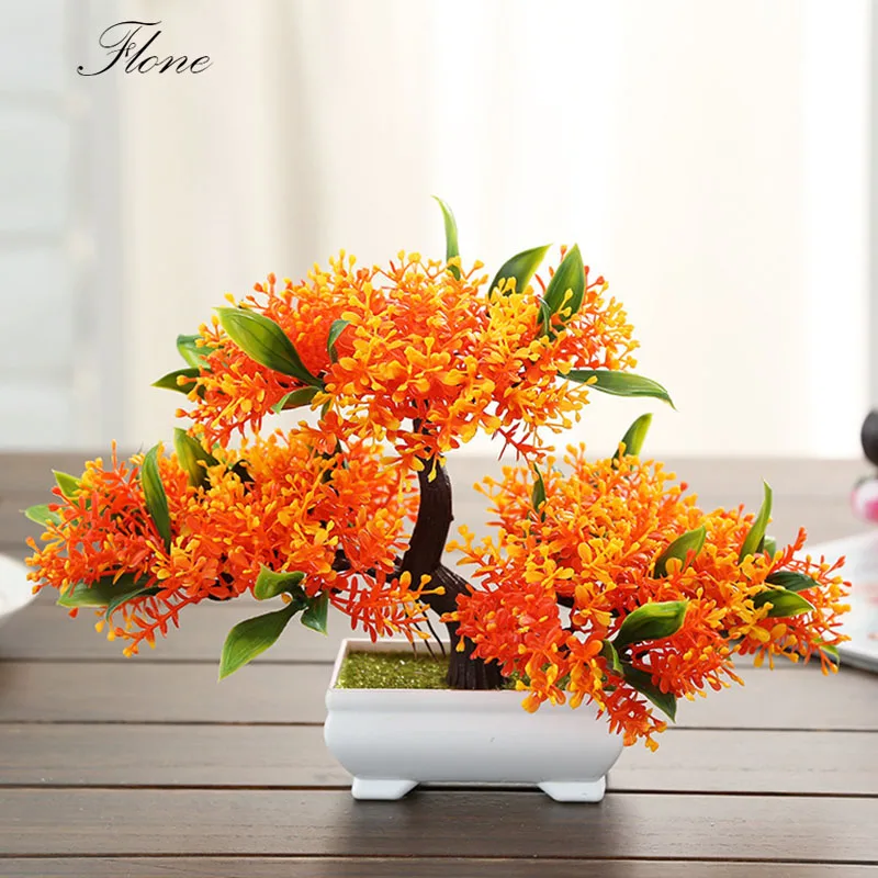 Flone Artificial Plants flowers Fake Plastic Potted bonsai Plant Tree Living Room home Office Decoration Bookcase Accessories | Дом и сад