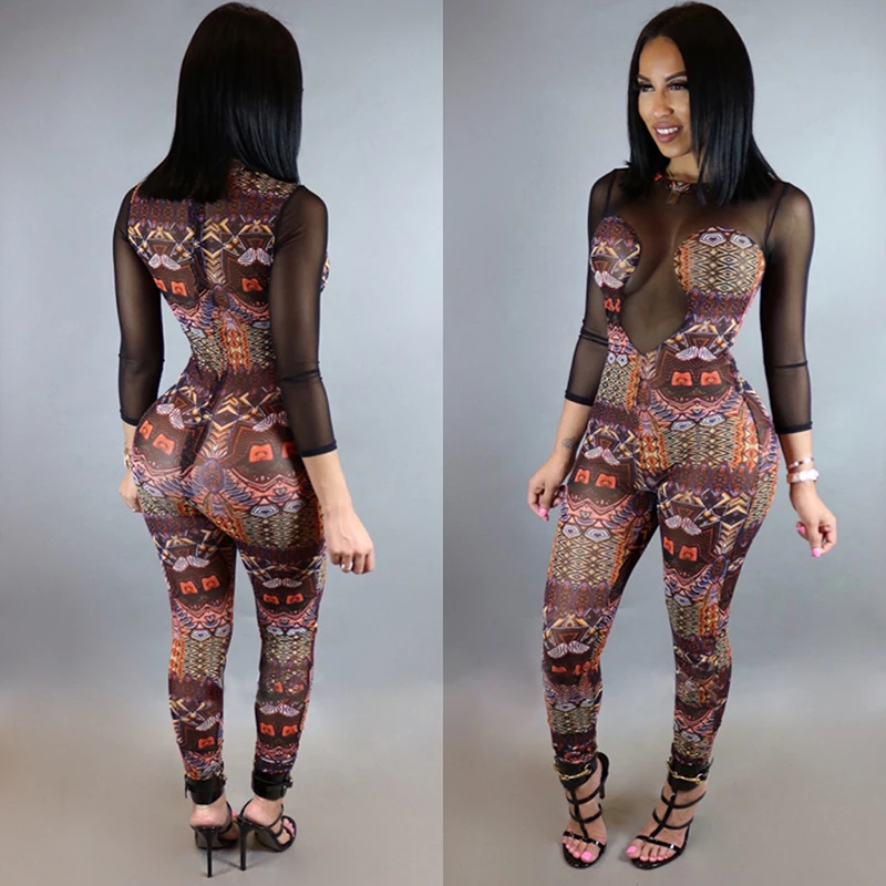 Сексуальные Ночной Клуб Женщин Комбинезоны Выдалбливают Цифровая Печать