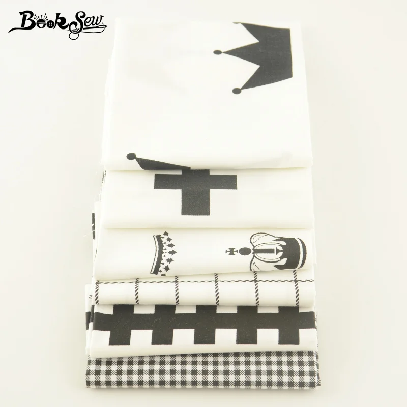 Booksew Cotton Fabric Fat Quarter Bundle 6PCS/Lot Sewing Patchwork Baby Pillow Bed Sheet Crown Checks Design Cloth Home Textile|fat quarter