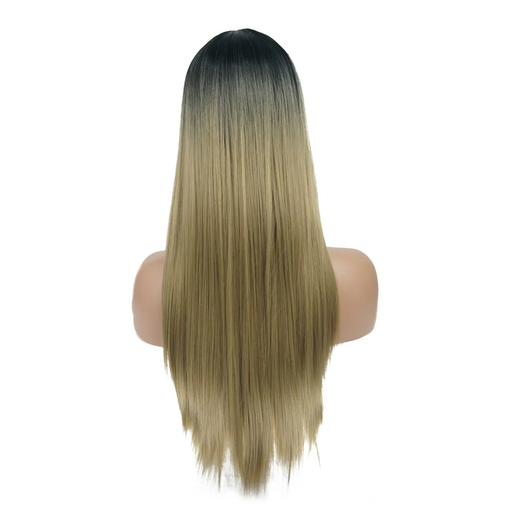 Blonde Ombre StrongBeauty Женские синтетические парики Омбре серебристо-серые/светлые волосы длинные прямые Аккуратные взрыва стиль Natura парики - Цвет: Blonde Ombre
