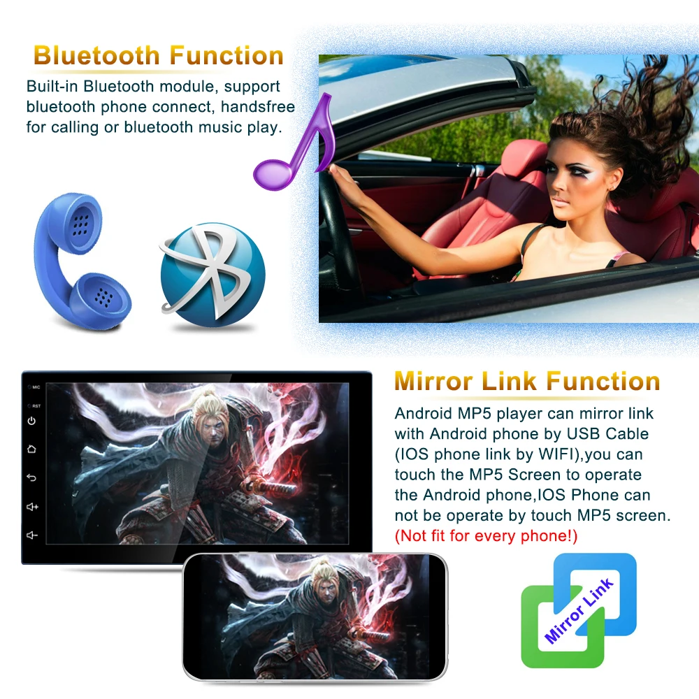 Авторадио 2 Din Android автомобильный стерео Мультимедийный плеер Bluetooth 2din головное