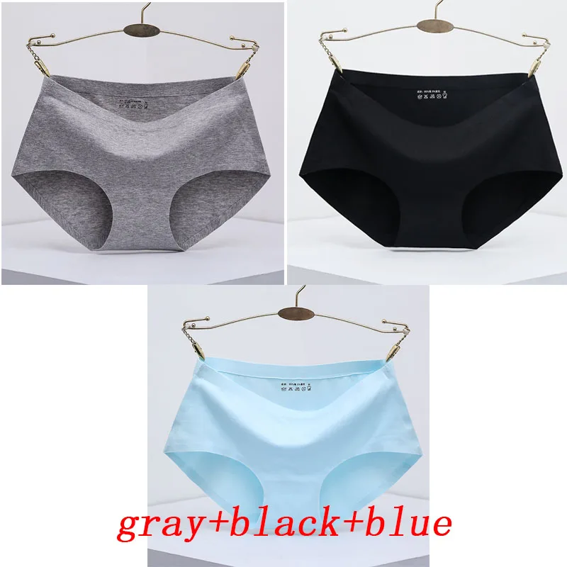 gray black blue 3 шт./лот, женские трусики, цельное бесшовное женское нижнее белье, трусы со средней талией, сексуальное хлопковое женское нижнее белье, трусы - Цвет: gray black blue