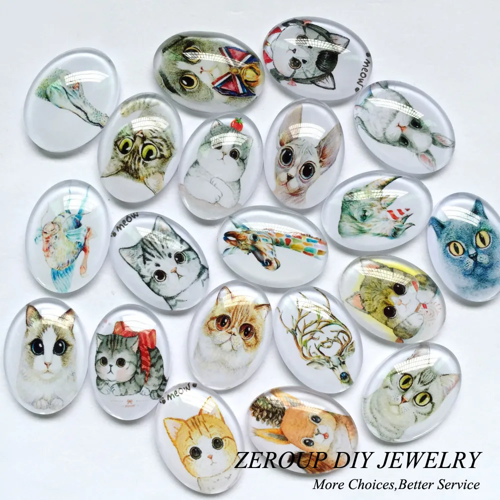 

ZEROUP 13x18mm Handmade Photo Glass Cabochons Mixed Pattern Domed Oval Jewelry Accessories Supplies for Jewelry 50pcs TP-352