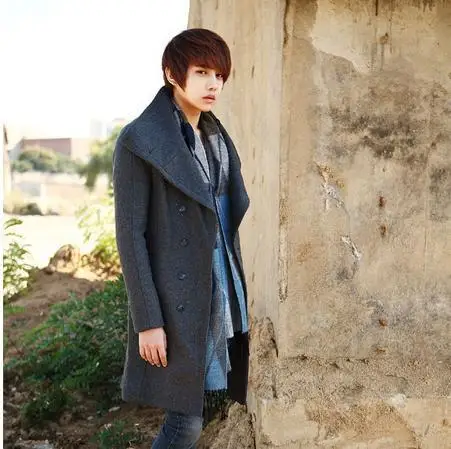 Мужское шерстяное пальто приталенное зимнее Длинная шерстяная куртка в