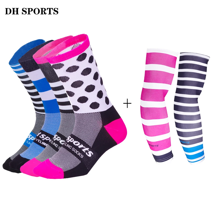 

DH SPORTS Cycling Socks With Arm Warmer Men Women Professional Bicycle Socks Compression Ridding Socks Running Sport Arm Sleeve