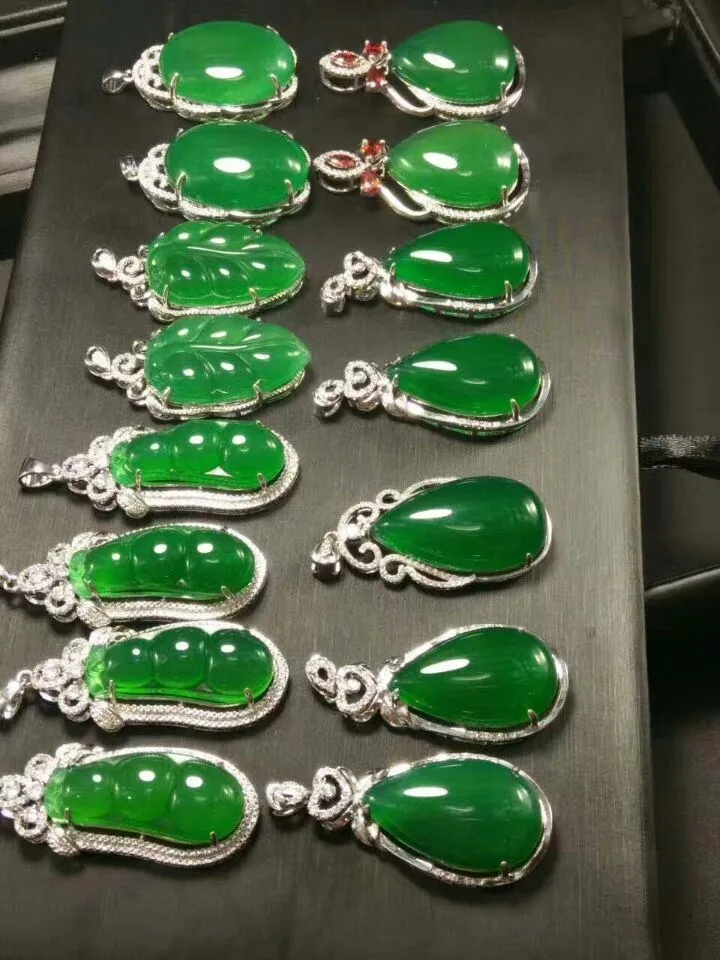 2019 новый набор серебра S925 натуральный зеленый медулла листья бобов подвеска