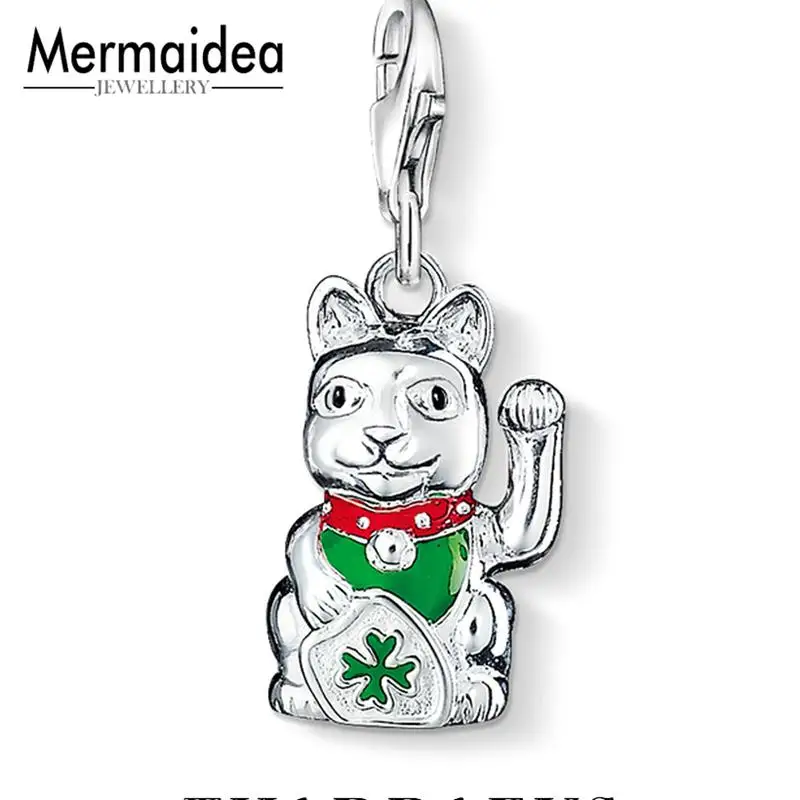 Кошка Charm Кулон Ювелирное Украшение 925 пробы серебристый, черный клуб ожерелье браслет Шарм для Для женщин - Окраска металла: 8