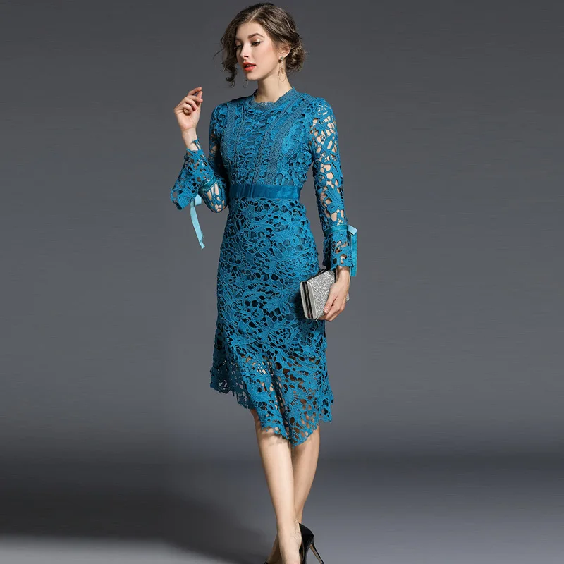 Женское платье с длинным рукавом винтажное кружевное Русалочки модное