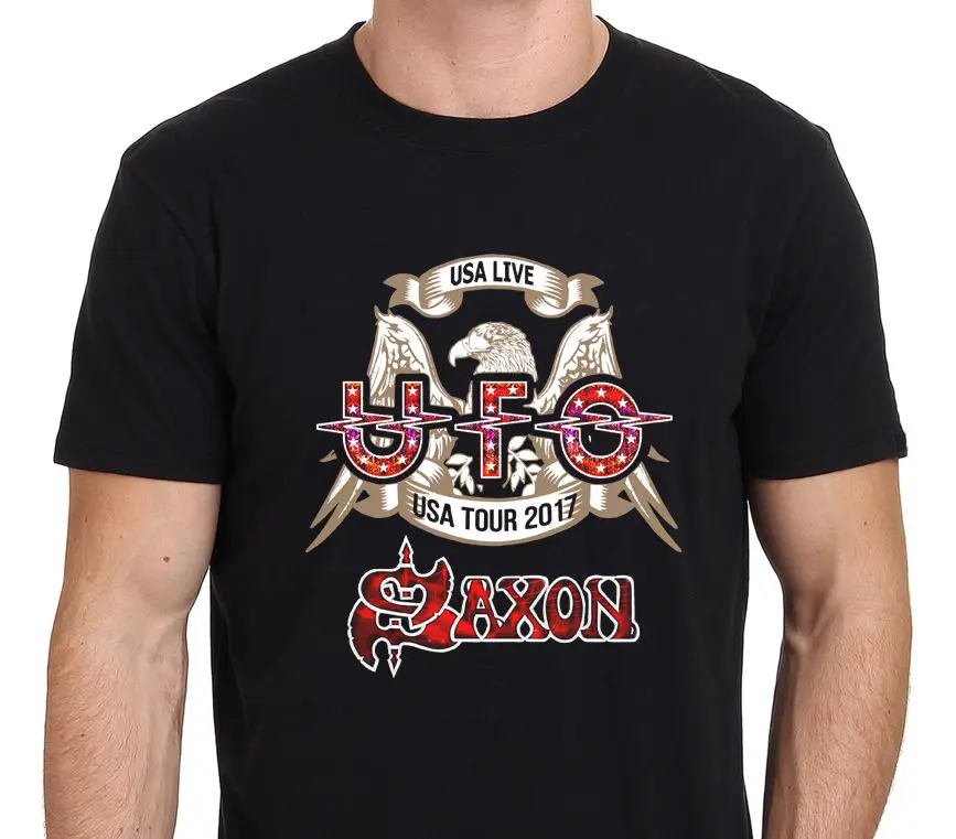 Новая мужская черная футболка Ufo &amp Saxon Us Tour 2017 Размер от S до 4Xl | Мужская одежда