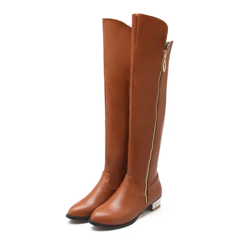 Женские ботфорты 2017 г. осенние модные сапоги Женская однотонная обувь на низком