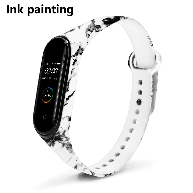 Ink painting BOORUI Универсальный Miband 3 4 ремешок pulsera inteligente ремешок для xiaomi mi3 mi4 смарт-браслеты с разнообразными цветами - Цвет: Ink painting
