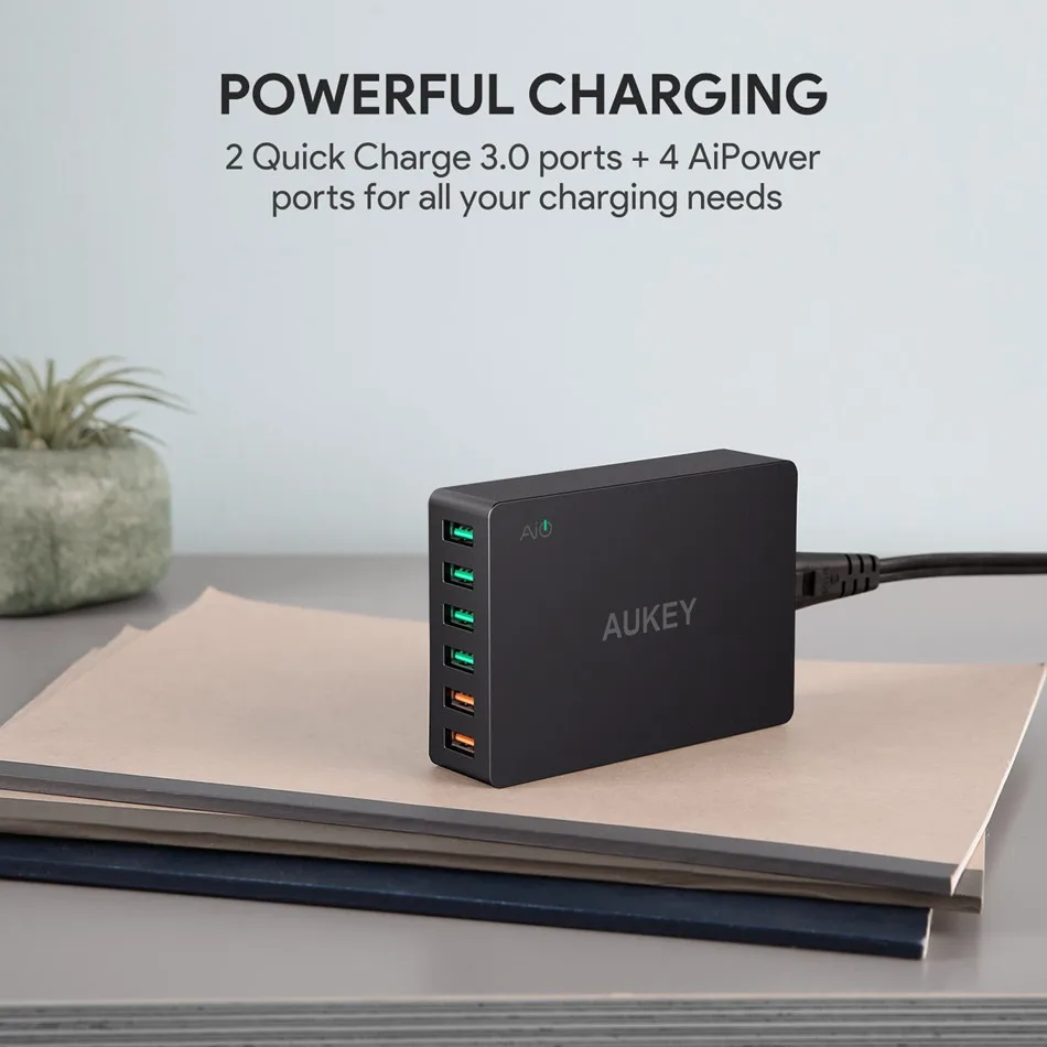60 Вт USB Зарядное устройство aukey Quick Charge 3.0 6 Порты и разъёмы мобильный телефон в