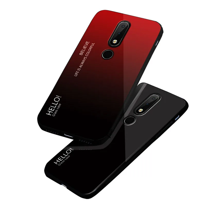 Твердый чехол из закаленного стекла с градиентом и мягкой рамкой для Nokia X6 7 Plus 8 3,1 Plus 7,1X7 3,1 Plus 9 стеклянный чехол для телефона