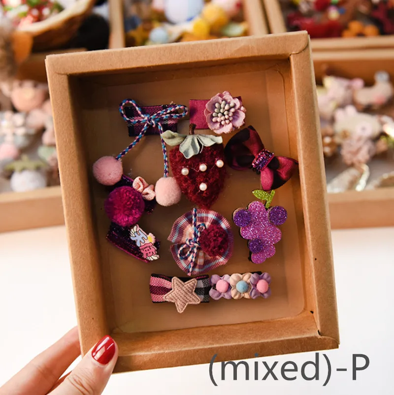 (mixed)-P 10 шт Детские зажимы для волос наборы девушки прекрасные заколки для волос Детские аксессуары для волос Мультяшные заколки для детей Аксессуары - Цвет: (mixed)-P