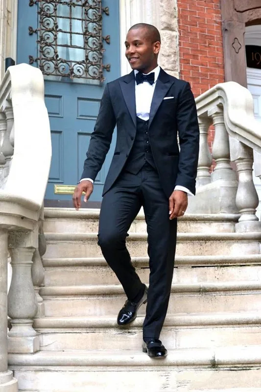 Hot Sale Navy Blue Groom Tuxedos Sexy Shawl Lapel Custom Made Wedding Prom Suit for Men( jacket+Pants+vest+tie)