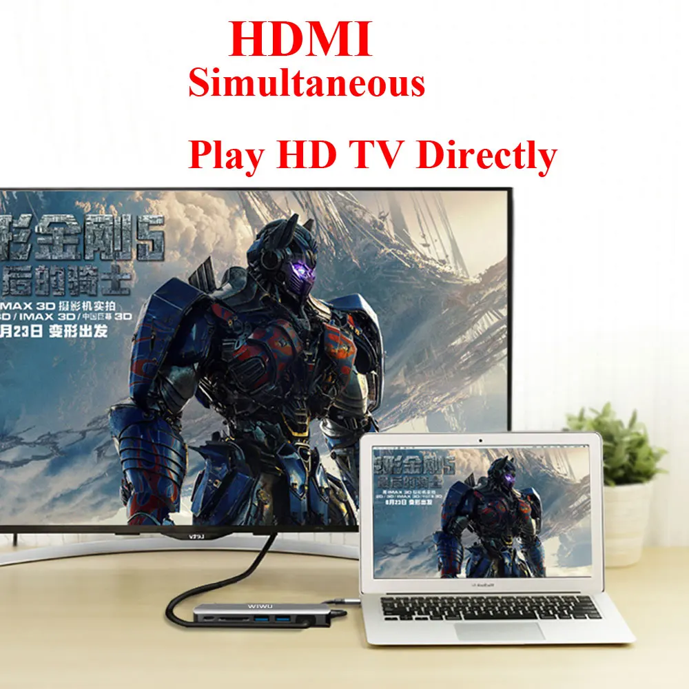 WIWU 6 в 1 USB 3,0 концентратор для MacBook Pro Air Многофункциональный usb type C 4K видео HDMI/RJ45 usb-хаб 3,0 адаптер зарядный порт концентраторы