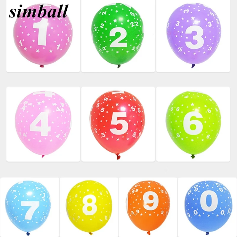 

10 шт 12 дюймов на день рождения воздушные шары с днем рождения с числом 0-9 воздушных шаров из латекса, для мальчиков и девочек, День рождения у...