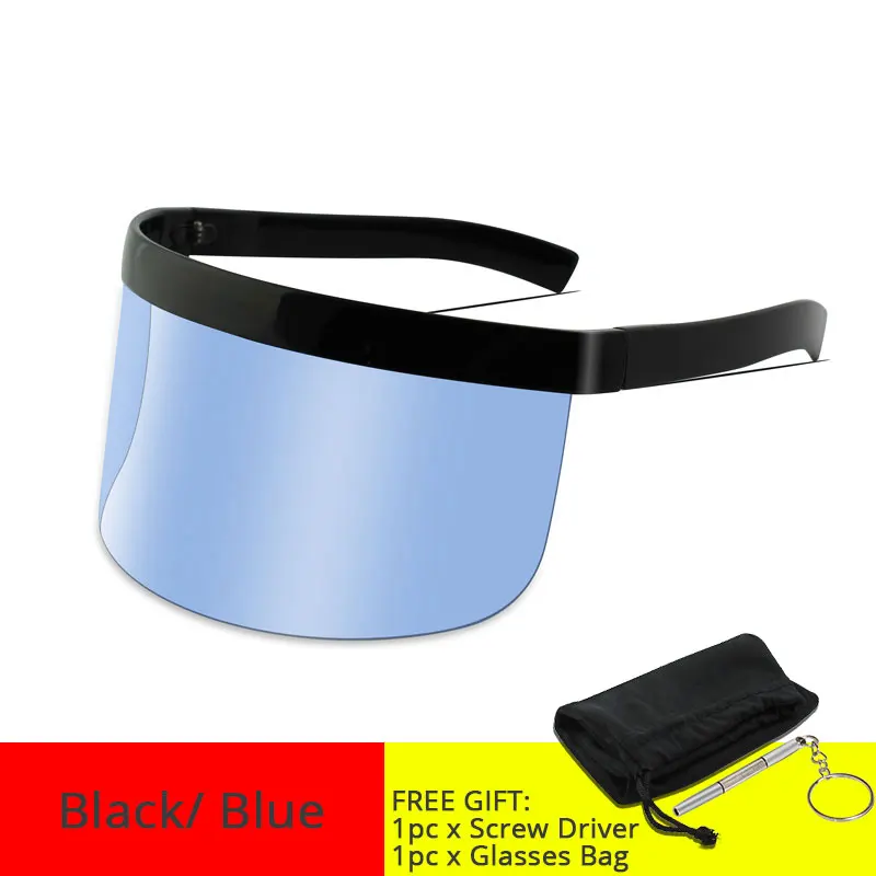 Black Blue Большие Защитные солнцезащитные очки с козырьком, праздничные большие вечерние очки для женщин и мужчин, модные солнцезащитные очки в стиле панк, 100, защита от уф400 лучей, цельная упаковка - Цвет линз: Black Blue