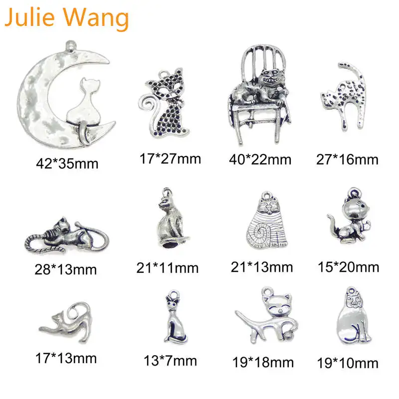Julie Wang 12 шт Сплав Смешанные кошки животные амулеты античные цвета Изготовление