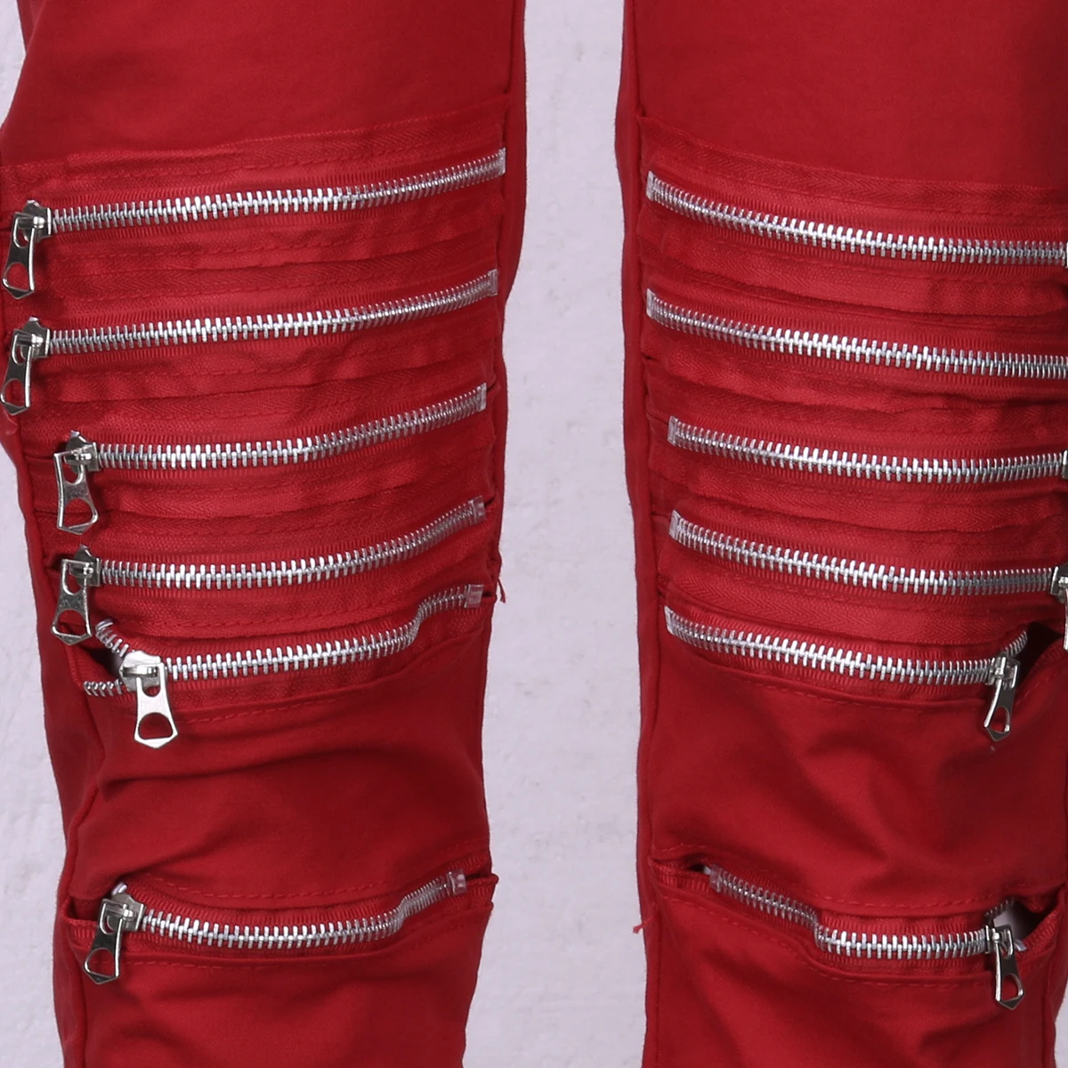 Hirigin Red Jeans Fashion Men Ripped Pants Biker Classic Skinny Fake Zip Straight Denim Streetwear | Мужская одежда