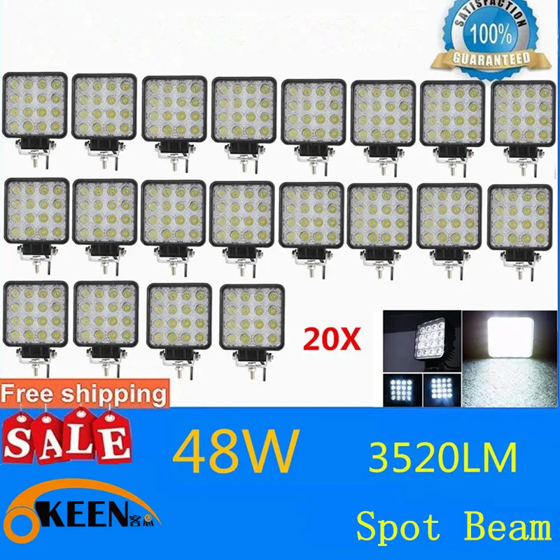 20pcs Spot OKEEN 20pce 4 дюйма 48 Вт внедорожный светодиодный светильник для работы Точечный светильник прожектор точечный луч для джипа УАЗ 4x4 автомобиль 4WD Лодка внедорожник ATV Moto - Цвет: 20pcs Spot