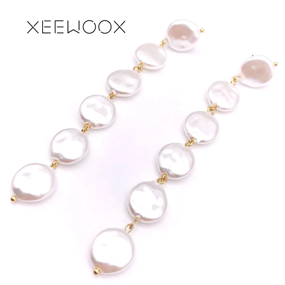 Женские богемные серьги подвески XEEWOOX большие длинные белые с жемчужинами