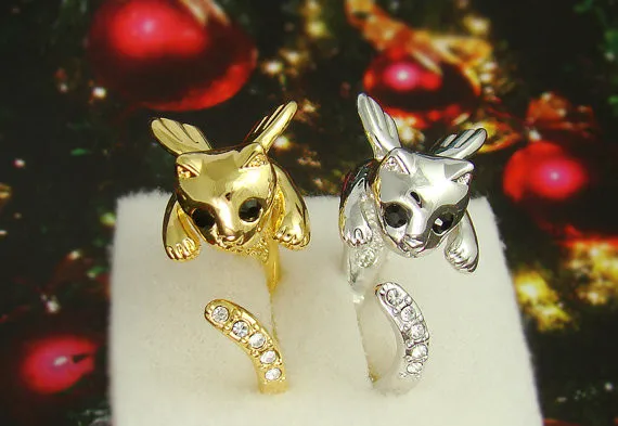 Кольцо с кристаллами в виде котенка и крыла ангела|ring crystal|cat ringfashion rings for women |