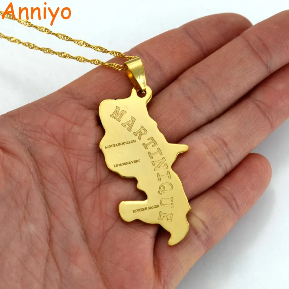 Anniyo цвета золота карта Мартиники кулон ожерелья для женщин/мужчин карты