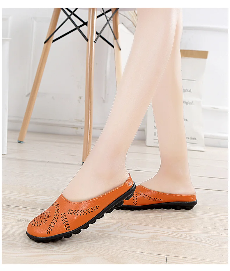 Women Flats Breathable Summer Genuine Leather Shoes Women Casual Slip On Loafers Plus Size 44 Mocassin Femme Nurse Flat Shoes