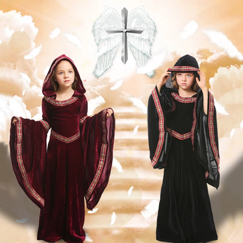 

Fantasia gothic Priest Costume Child Girl Halloween Carnival Pastor Cosplay Kid Fancy Party Dress