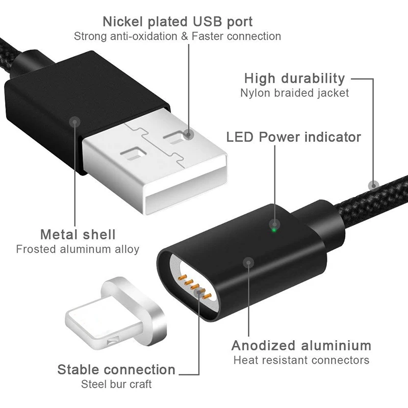 Магнитный кабель Micro USB/Type C/IOS 3 в 1 адаптер для быстрой зарядки USB Type C магнитное