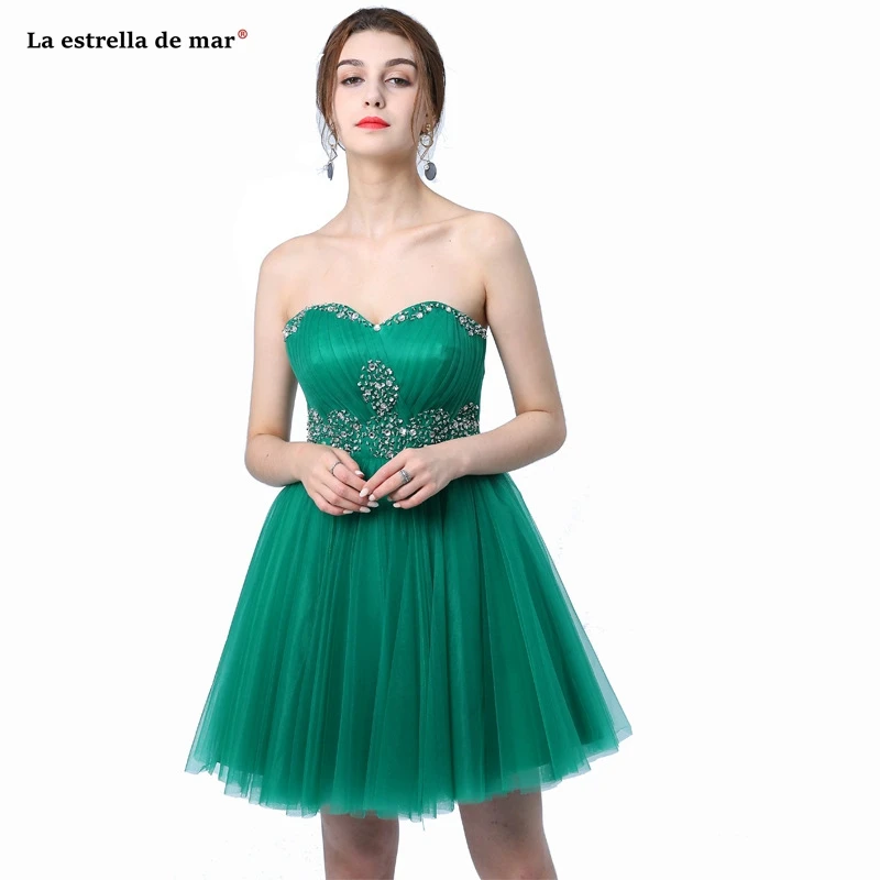 

vestidos de boda invitados Hot Tulle Crystal Strapless Backless A Line burgundy Emerald Green Bridesmaid dresses short