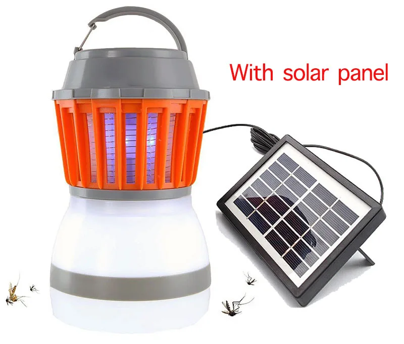 with solar panel Лампа на солнечных батареях от комаров, ловушка для насекомых zapper, ловушка для уличных походов, фонарь, USB, анти-москитная муха, тент, светильник - Цвет: with solar panel