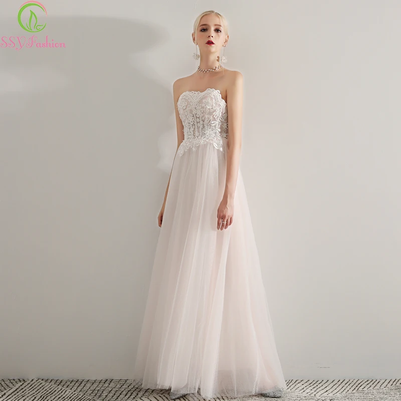Женское вечернее платье SSYFashion розовое или белое до пола без бретелек|Вечерние